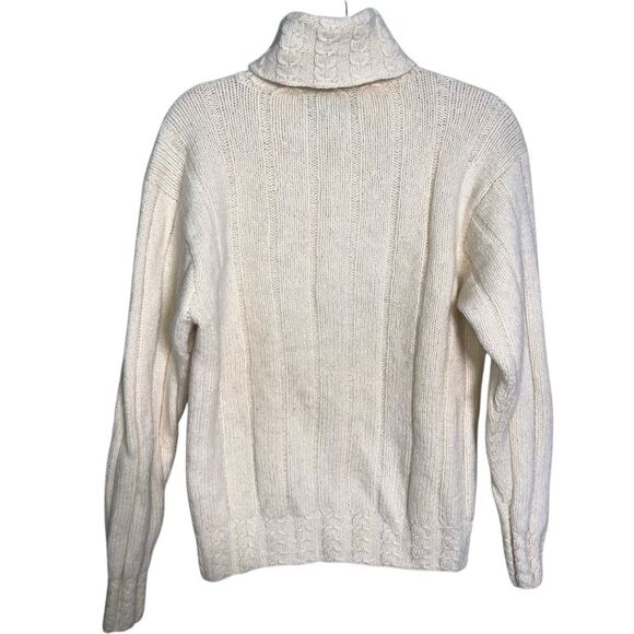 Vintage Ralph Lauren 100% Wool Cable Knit Turtleneck Sweater Ivory Cream Size S - Picture 3 of 5